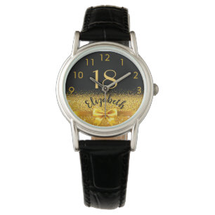 18. Geburtstag schwarz gold eleganter Bogen Name Armbanduhr
