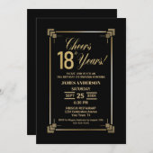 18. Geburtstag Schwarz-Gold-Party Einladung (Vorne/Hinten)