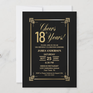 18. Geburtstag Schwarz-Gold-Party Einladung