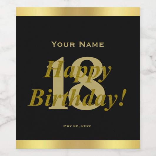 18. Geburtstag Schwarz-Gold-Weinetikett Weinetikett (Einzelnes Label)