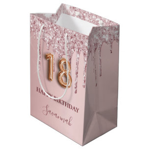 18. Geburtstag Schwarz Rosa Glitzer Tropfen Monogr Mittlere Geschenktüte