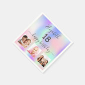 18. Geburtstag Schwarz Rosa lila holografische Serviette (Ecke)