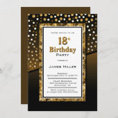 18. Geburtstag Schwarz und Gold Einladung (Vorne/Hinten)