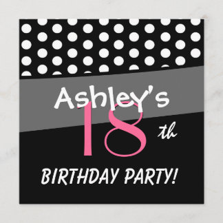 18. Geburtstag Schwarz-weiß Pink Polka Dots Einladung