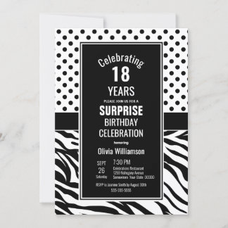 18. Geburtstag Schwarz-Weiß-Überraschung Party Einladung