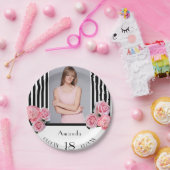 18. Geburtstag Schwarz-weiße Streifen Blumenmuster Pappteller (Party)