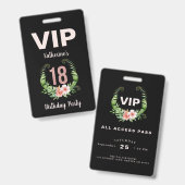 18. Geburtstag schwarze Blüte VIP Ausweis (Vorder- & Rückseite)
