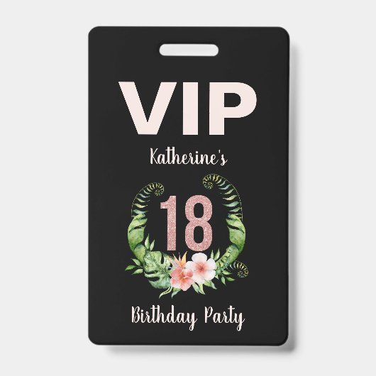 18. Geburtstag schwarze Blüte VIP Ausweis (Vorderseite)