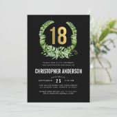 18. Geburtstag schwarze Goldjungen Einladung (Stehend Vorderseite)