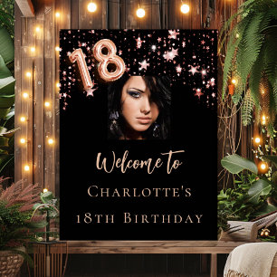 18. Geburtstag Schwarze Rose Gold Foto Stern willk Poster
