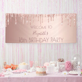 18. Geburtstag Schwarze Rose Gold Glitzer Tropfen  Banner