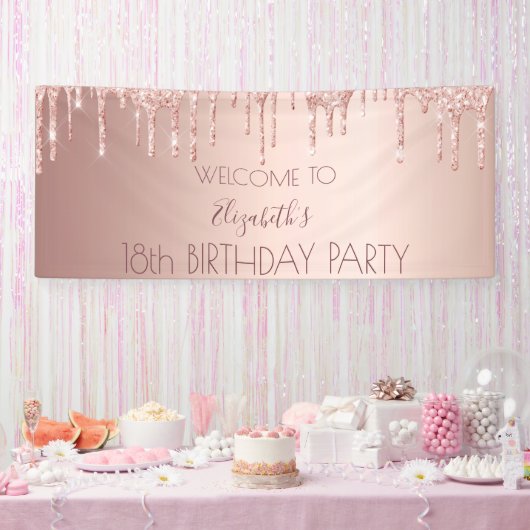 18. Geburtstag Schwarze Rose Gold Glitzer Tropfen Banner (Party)