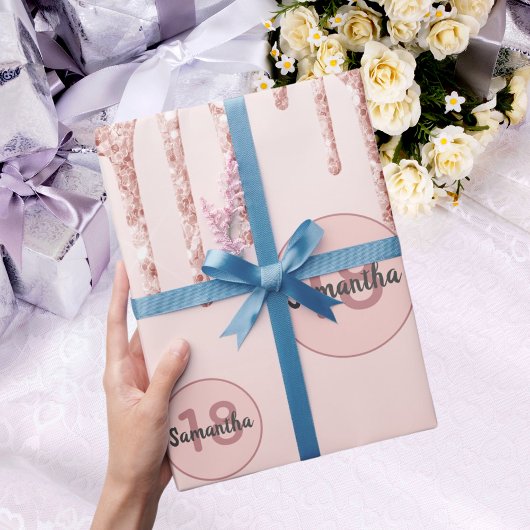 18. Geburtstag Schwarze Rose Gold Glitzer Tropfen Geschenkpapier