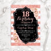 18. Geburtstag Schwarze Rose Gold und weiße Streif