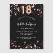 18. Geburtstag schwarze Rose Goldstars Luxus Magneteinladung (Vorderseite)
