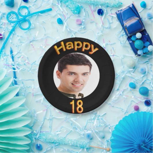 18. Geburtstag Schwarzer Goldjunge Foto Pappteller (Party)