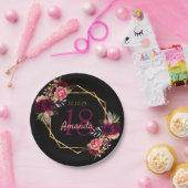 18. Geburtstag schwarzes Gold Geo Blumenburgund Pappteller (Party)