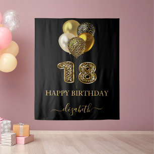 18. Geburtstag schwarzes Gold Leoparden Namensskri Wandteppich