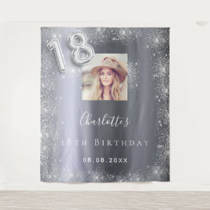 18. Geburtstag Silber-Foto-Glitter-Staub-Willkomme Wandteppich