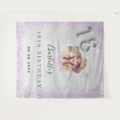 18. Geburtstag Silber Foto lila Glitzer Empfang Wandteppich (Vorderseite (Horizontal))