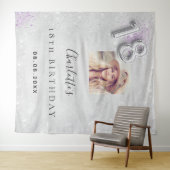 18. Geburtstag Silber lila Foto Glitzer Empfang Wandteppich (Beispiel (Horizontal))