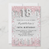 18. Geburtstag silber pink Metall Glitzer Staub Einladung (Vorderseite)