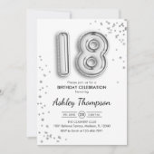 18. Geburtstag - Silberballons Einladung (Vorderseite)