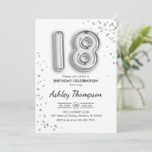 18. Geburtstag - Silberballons Einladung (Stehend Vorderseite)