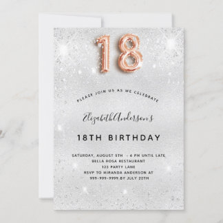 18. Geburtstag silberne Rose Gold Glitzern Einladung