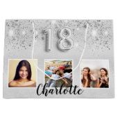 18. Geburtstag Silberner Glitzer Foto Große Geschenktüte (Vorderseite)