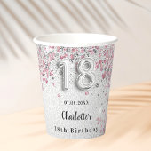 18. Geburtstag Silberrosa Glitzer Pappbecher
