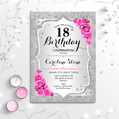 18. Geburtstag - Silberstreifen Rosen Einladung