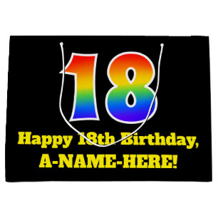 18. Geburtstag ~ Spaß, farbenfroh, lebhaft, Regenb Große Geschenktüte