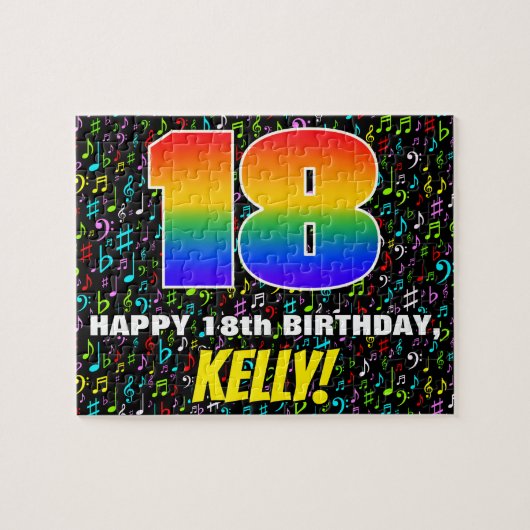 18. Geburtstag — Spaß, farbenfrohe Musiksymbole &  Puzzle (Horizontal)