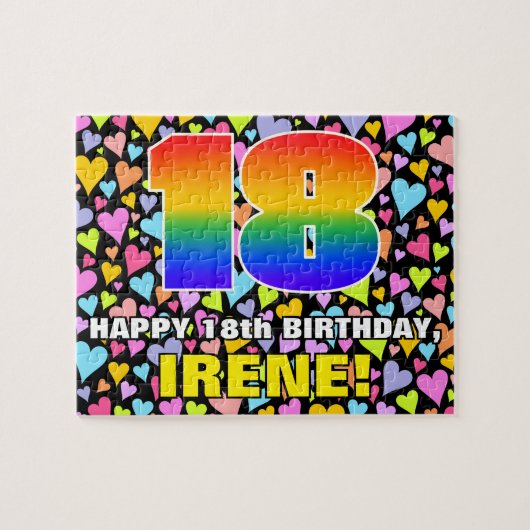 18. Geburtstag — Spaß, Liebende Herzformen + "18" Puzzle (Horizontal)