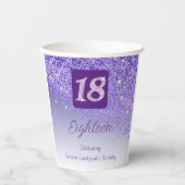 18. Geburtstag Stilvoll Falling Lila Glitzer Pappbecher (Vorderseite)