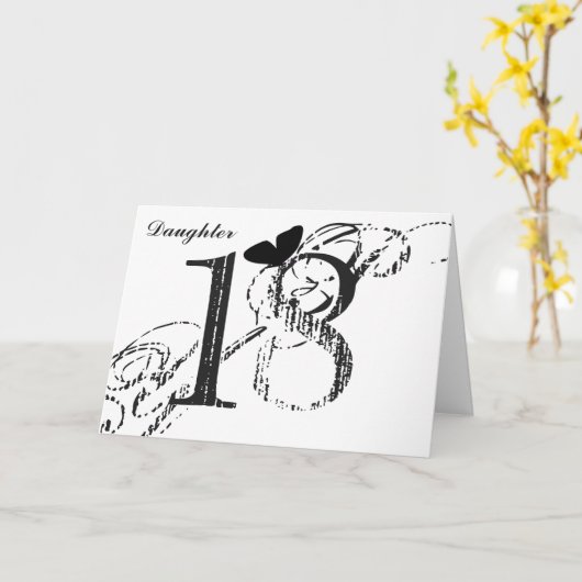 18. Geburtstag, Tochter, Schmetterling, schwarz & Karte (Gelbe Blume)