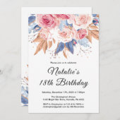 18. Geburtstag Wasserfarben Botanische Blume Einladung (Vorne/Hinten)