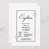 18. Geburtstag Weiß mit Schwarz-Rahmen-Party Einladung (Vorne/Hinten)