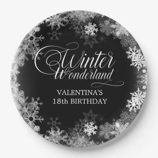 18. Geburtstag Winterwonderland Snowflake Gefallen Pappteller (Vorderseite)