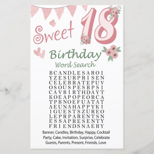18. Geburtstag Word Search Game (Vorderseite)