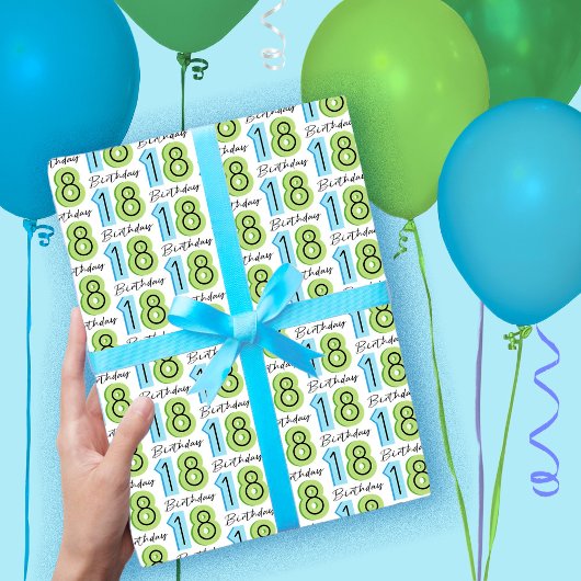18. Geburtstag Zahlen Grün Blau Geschenkpapier Set