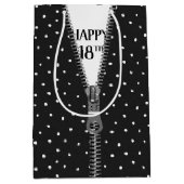 18. Geburtstag Zipper auf Polka Dots Mittlere Geschenktüte (Vorderseite)