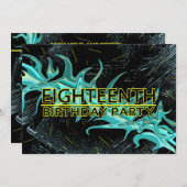 18. GEBURTSTAGLICHE EINLADUNG - BLAU/SCHWARZ/GELBE (Vorne/Hinten)