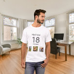 18. Geburtstags Foto Monogramm Junge T-Shirt<br><div class="desc">Für einen 18. Geburtstag als Geschenk oder für das Party. Eine Collage von 3 Fotos von Freunden,  Familie,  Interesse oder Haustieren. Personalisieren und fügen Sie seinen Namen,  Alter 18 und ein Datum. Geburtsdatum oder Geburtsdatum der Geburtstagsparty. Grauer und schwarzer Text.</div>