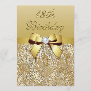 18. Geburtstags-Gold-Imitate-Sequins und Bow Einladung