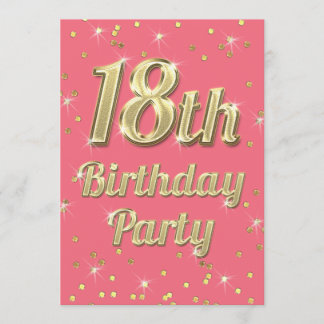 18. Geburtstags-GoldBling Typografieconfetti-Rosa Einladung