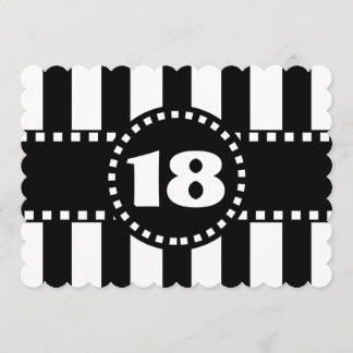 18. Geburtstags-Party-Schwarzweiss-Streifen W18A Einladung