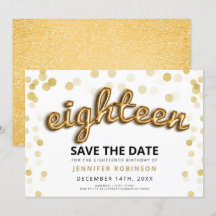 18. Geburtstags-Save the Date Gold steigt Glitzer