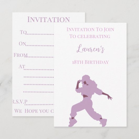 18. Geburtstags-Tänzerin Einladung (Vorne/Hinten)